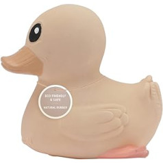 HEVEA Squeaky Duck in Sandy Nude I dabiskā kaučuka vannas rotaļlieta ar pretpelējuma dizainu un augu pigmentiem I Dabīgs, nesatur plastmasu un ilgtspējīgs I Piemērots kā zobu gredzens I 8 x 7,5 cm