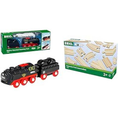 BRIO World 33884 akumulatora tvaika lokomotīve ar ūdens tvertni - lokomotīve ar īstu vēsu tvaiku un ūdens tvertnes uzpildīšanai - ieteicama no 3 gadu vecuma un vilciens 33402 - vidēja sliežu diapazona, daudzkrāsains