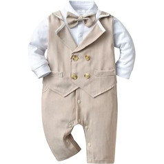Happy Cherry Baby Boy Tuxedo Suit Christening Wedding Baby Clothing Set Long Sleeve Gentleman Festive Outfit Bow Tie Romper Toddler Formal Christening Suit Party Suit 0-18 Months