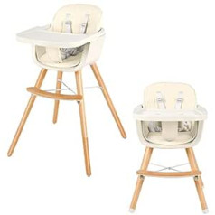 LIFEZEAL 2-in-1 bērnu augstais krēsls, saliekams bērnu augstais krēsls ar regulējamām kājām, kombinētais koka augstais krēsls ar noņemamu drošības jostu un paliktni, bērnu krēsls mazuļiem no 6 līdz 36 mēnešiem (bēšs)
