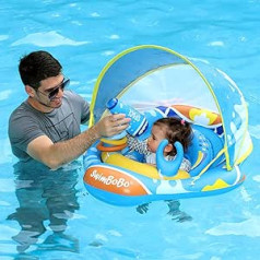 Kūdikių plaukimo žiedas Pripučiamas plaukimo žiedas mažiems vaikams su reguliuojama sėdyne ir žaidimų konsole, vaikiška valties plūdė su apsauga nuo saulės