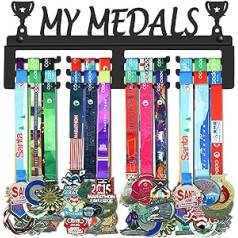 WEBIN My Medals medaļu pakaramais turētājs displeja statīvs melns īpaši ciets tērauds, metāla sienas stiprinājums, vairāk nekā 50 medaļas