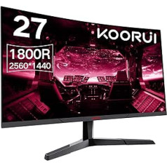 KOORUI spēļu monitors 27 collas, 1800R Surface Screen 2560X1440 (QHD), 144 Hz 1 ms Mornitor, DCI-P3 85%, īpaši plāns apertūra, regulējams slīpums, atbalsta HDMI/DP