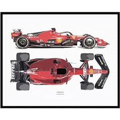 Plakātu meistara vintage ilustrācijas plakāts — retro sporta druka — F1, Formula, One, Leclerc, Sainz, automašīnas, vadītāji, ventilators — 8 x 10 collas neierāmēta sienas māksla — dāvana sportistam, puisim –