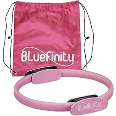 „Bluefinity“ pilateso žiedas su pratimais, dviguba rankena, paminkštintas, pasipriešinimo žiedas, joga, stiklo pluoštas, kūno rengybos žiedo skersmuo 37 cm, rožinis