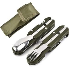 5 in 1 Stainless Steel Camping Tableware Camping Tools Outdoor Tableware Multifunctional Folding Travel Harness (2 Pieces)