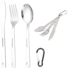 3 Piece Travel Camping Cutlery Set for Travel Camping Cutlery Set for a Knife, Fork and Spoon Set with Carabiner for Hiking and Travel