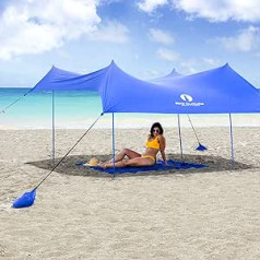 Red Suricata Family Beach Parasol - Sun Shade Canopy | UPF 50 UV Protection | Tent with 4 Aluminium Poles, 4 Pole Anchors, 4 Sandbag Anchors | Large & Portable Shelter Tarp