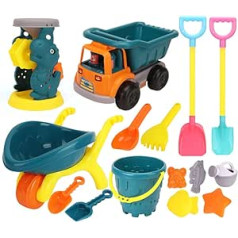 Sand Toy Set, Children's Beach Sand Toy Set, Sandpit Toy, Sand Toy with Beach, Playground with Bucket, Shovel, Sand Moulds, Beach Outdoor Games for Boys Girls, 15 Pieces