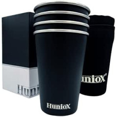 Huniox® 4 x 500 ml Camping Cups - Stainless Steel Mug - Outdoor Tableware - Stainless Steel Mug - Camping Mug - Stainless Steel Camping Mug - 500 ml Cup (Artic Black)