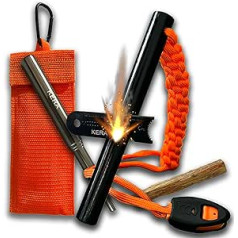 KERA® Outdoor Fire Steel XXL Includes Bag + Tinder + Paracord + Blow Tube | Flint Survival | Fire Starter | Magnesium Fire Starter | Flint | Eternal Match Outdoor Lighter