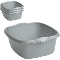 4 x Bowls 9 Litres Grey Square – 32 x 32 x 15 cm – Washing Up Bowl Water Bowl Food Safe – Plastic Sink Sink Tub Box – Camping Washing Up Bowl – Plastic Bowl