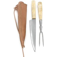 Vehi Mercatus Medieval Cutlery in Double Leather Sheath (Bone, Knife and Fork)