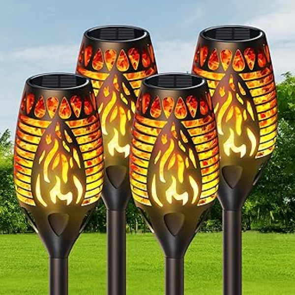 PUAIDA Solar Lights for Outdoor Garden, Pack of 4 Garden Solar Lights with Realistic Flame Light, IP65 Waterproof Solar Garden Lights, Torch Auto On/Off for Outdoor Yard Balcony Patio