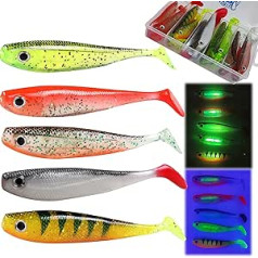 2021 Rubber Fish Set with Glow Light / Attractant / Rattle Channel 12 cm Rubber Fish Bait with 3D Eyes and Realistic Decoration Predatory Fish Fishing Bait in Box for Zander Pike Perch