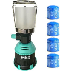 INTEC - Gāzes lampa 450 W Piezo Lantern Camping Shell ABS + 4 Butāna gāzes kārtridži 190 g