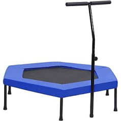 Tidyard Fitness Trampoline Indoor Diameter 122 cm with Height-Adjustable Handle, Edge Cover Hexagonal Trampoline for Jumping Fitness, Black and Blue