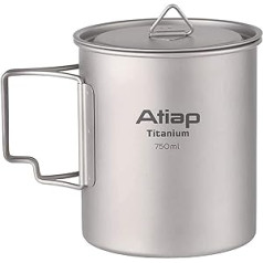 ATiAP Titanium Pot 750ml Cup with Lid Foldable Handle Portable Lightweight for Outdoor Camping Picnic (750ml Pot)