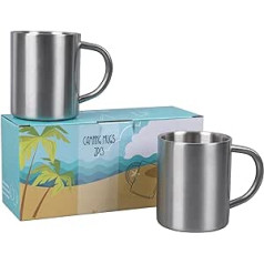 IRONABLE Stainless Steel Cups (Set of 2) 300 ml Camping Cup, Drinking Cup, Stainless Steel, Coffee Cup, Double-Walled Insulated and BPA-Free, Cups Set for Camping and Outdoor Use