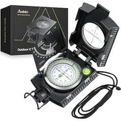 Anbte Kompass Militär Marschkompass mit Klinometer IP65 Wasserdicht Professioneller Navigation Compass mit Tragetasche Compass für Jagd Camping Wandern Outdoor-Aktivitäten (Schwarz)