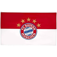 FC Bayern München paceļams karogs, 5 zvaigžņu logotips, 250 x 150 cm, plus 1 x FCB autogrāfa karte pēc mūsu izvēles, daudzkrāsains