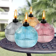 FAN-Torches 4 Pack Glass Table Lamps, 470ml Citronella Torches Outdoor Refillable Flame Light Torch with Wicks and Covers, Landscape Lanterns, Torches for Yard, Patio, Garden