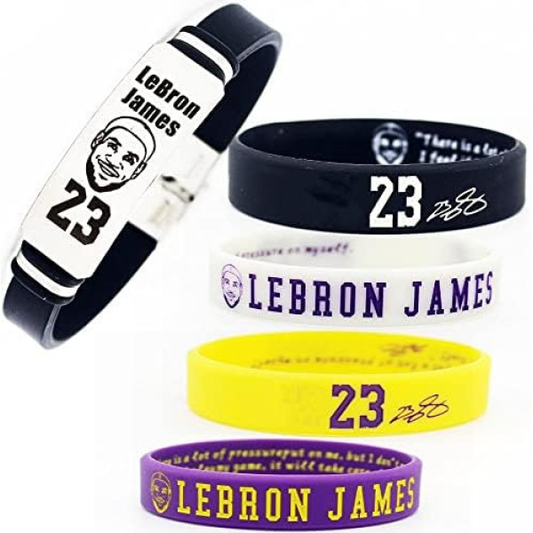 Pack of 5 Basketball Silicone Bracelet Sports Bracelet – Black Adjustable