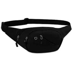 Lotisie Sports Fanny Pack vīriešiem un sievietēm, Ūdensizturīgs Fanny Pack ar vairākām kabatām, Vidukļa soma ar regulējamu siksnu sportam brīvā dabā, ceļojumiem, skriešanai, pārgājieniem, riteņbraukšanai, melna, melna