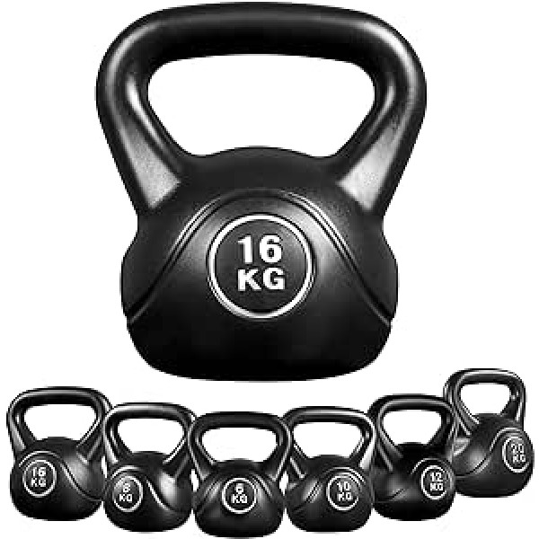 Yaheetech Kettlebell sporta kettlebell ar plastmasas pārklājumu 6-20 kg Swing Barbell Svari Hanteles spēka treniņiem un krosa treniņiem