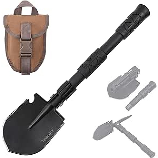 Yeacool Portable Folding Shovel Small Compact Pickaxe with Carry Bag Military Entrenching Multifunction Tool Tactical Spade for Camping Hiking Digging Emergency