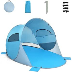 GYMAX Pop Up Beach Tent for 3-4 People, Automatic Beach Shelter, UV Protection 50+, Pop Up Tent with Zip Door & Ventilation Resistant, Includes Carry Bag, for Camping on the Beach (Blue)