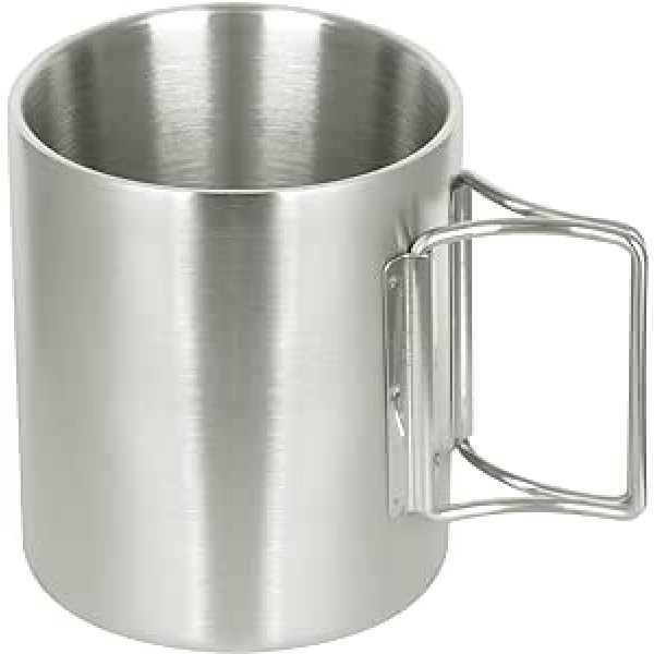 SXSHUOSI Outdoor Camping Mug Double Walled Stainless Steel Mug Cup Coffee Mug Tea Cup with Folding Handle 300ml Clear