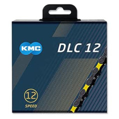 KMC Unisex pieaugušo velosipēdu ķēde DLC12, 12 ātrumu, 1/2 collu x11/128, 126 saites, melna/dzeltena