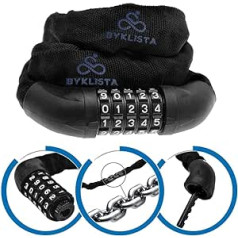 BYKLISTA Premium velosipēda slēdzenes kombinētā slēdzene + e-grāmata - Velosipēda slēdzene Augsta drošība - Ķēdes slēdzene Velosipēdam rūdīts tērauds - Velosipēdu slēdzene Velosipēdu slēdzenes (6 mm / 100 cm - melna)