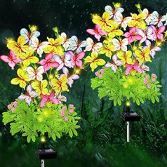 VOOKRY Solar Gartenleuchten, Solar Schmetterling Blumen Lichter, Wasserdichte Solar Außenleuchten für Garten Hof Dekor Weg, Gartenarbeit Geschenke für Frauen Muttertag (2 Pack)