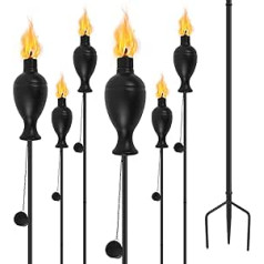 ZSPENG Pack of 6 Metal Torches for Outdoors, Upgraded Metal Torches with 3 Prong Ground Spike Extra Large 58