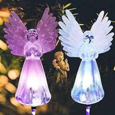 2 Pack Solar Angel Lights, Solar Powered Garden Stake Lights, Multi-Colour Changing Angel Decorative Lights for Cemetery Grave Yard Patio Outdoor Decoration Memorial Gifts