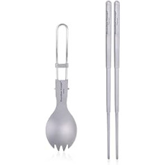 iBasingo Folding Titanium Spork Chopsticks Spoon Fork Ultralight Camping Cutlery with Folding Handle Outdoor Indoor Cutlery Travel Utensils Tableware for Picnic Hiking Travel Ti1072T