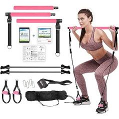 Limm Pilates Bar Set - 3 Piece Yoga Stick for Men and Women - Portable Home Fitness Bar - Muscle Building, Stretching, Yoga and Full Body Workout - Includes Adjustable Resistance Bands