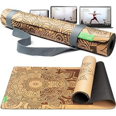 BACKLAxx ® korķa jogas paklājiņš ar dabīgo kaučuku - ilgtspējīgs jogas paklājiņš, neslīdošs, netoksisks ar neslīdošām zonām - iekļauta paklājiņa siksniņa - jogas paklājiņš korķa paklājiņš joga