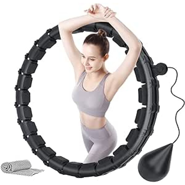 Hula stīpa, viedās Hula riņķa stīpas, noņemamas 24 mezgli, Fitness Smart Hula Hoop, vidukļa vingrošanas fitnesa gredzens, regulējams Hula stīpa, masāžas Hula stīpa, iesācējiem, pieaugušajiem un bērniem (melns)