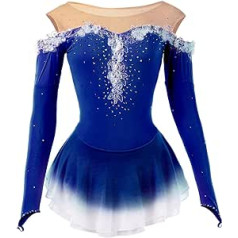 JRUIA Fashionable Ice Skating Dress for Girls, Professional Figure Skating, Competition Clothing, Rhinestone Gradient, Long Sleeves, Scooter, Outdoor, Gymnastics, Performance Skirt
