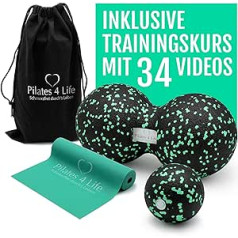 Pilates 4 Life® - Premium fascia set - includes 95 minute video course for beginners - high-quality fascia ball, duoball and fitness band made from 100% natural rubber