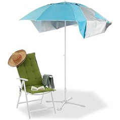 Relaxdays Beach Shelter, Parasol, Beach Tent with Carry Bag, UV 50 Sun Protection, Umbrella H x D 210 x 180 cm, Blue