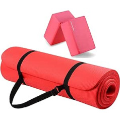 BalanceFrom GoYoga Allzweck-Yogamatte, extra dick, hohe Dichte, reißfest, mit Tragegurt und Yoga-Blöcken, 1,27 cm