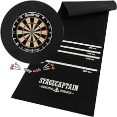 Stagecaptain DBS-1715 Bullseye Pro smiginio lenta su rodyklėmis, profesionali plieninė smiginio lenta iš sizalio su 6 smiginiais ir 4 skrydžių rinkiniais, smiginio lenta su plonais laidais, rinkinys su smiginio kilimėliu ir erdviniu