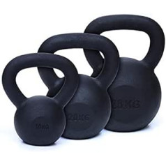 Strengthshop Premium Kettlebell ar melnu pulvera pārklājumu (4-64 kg un komplekti) (komplekts 1 x 10 kg, 20 kg, 28 kg)