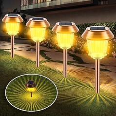 Fortand saules gaismekļi āra dārzam, 4 saules lampu komplekts LED saules dārza gaismas IP65 ūdensnecaurlaidīgas saules dārza gaismas nerūsējošā tērauda metāla stikls saules dārza apgaismojuma ceļa apgaismojums āram