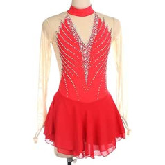 COYI Children's Girls' Figure Skating Dress, Long Sleeve Figure Skating Clothing, Activewear, Ballet Dance, Sparkly Dress, Performance Costumes (Size: 150, Colour: Red)