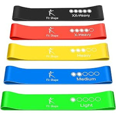 Fit Shape Fitness Bands Set of 5 Elastic Latex Fitness Bands for Crossfit, Yoga and Pilates
